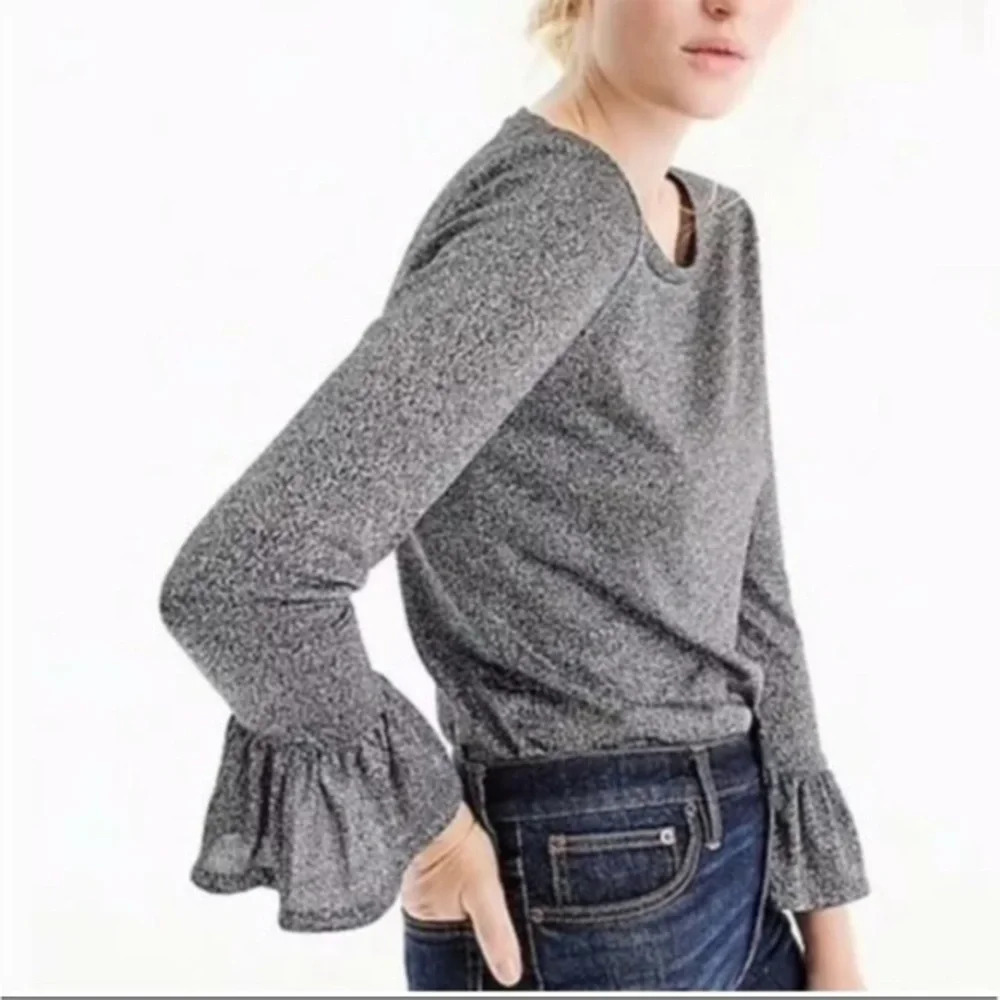 J Crew Sparkle Bell Sleeve Top Metallic